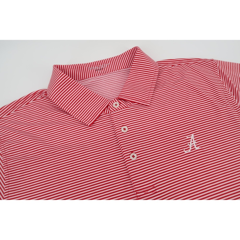 B. Draddy Sport Alabama Crimson Tide Polo Shirt Mens XL Red White Stripe Stretch